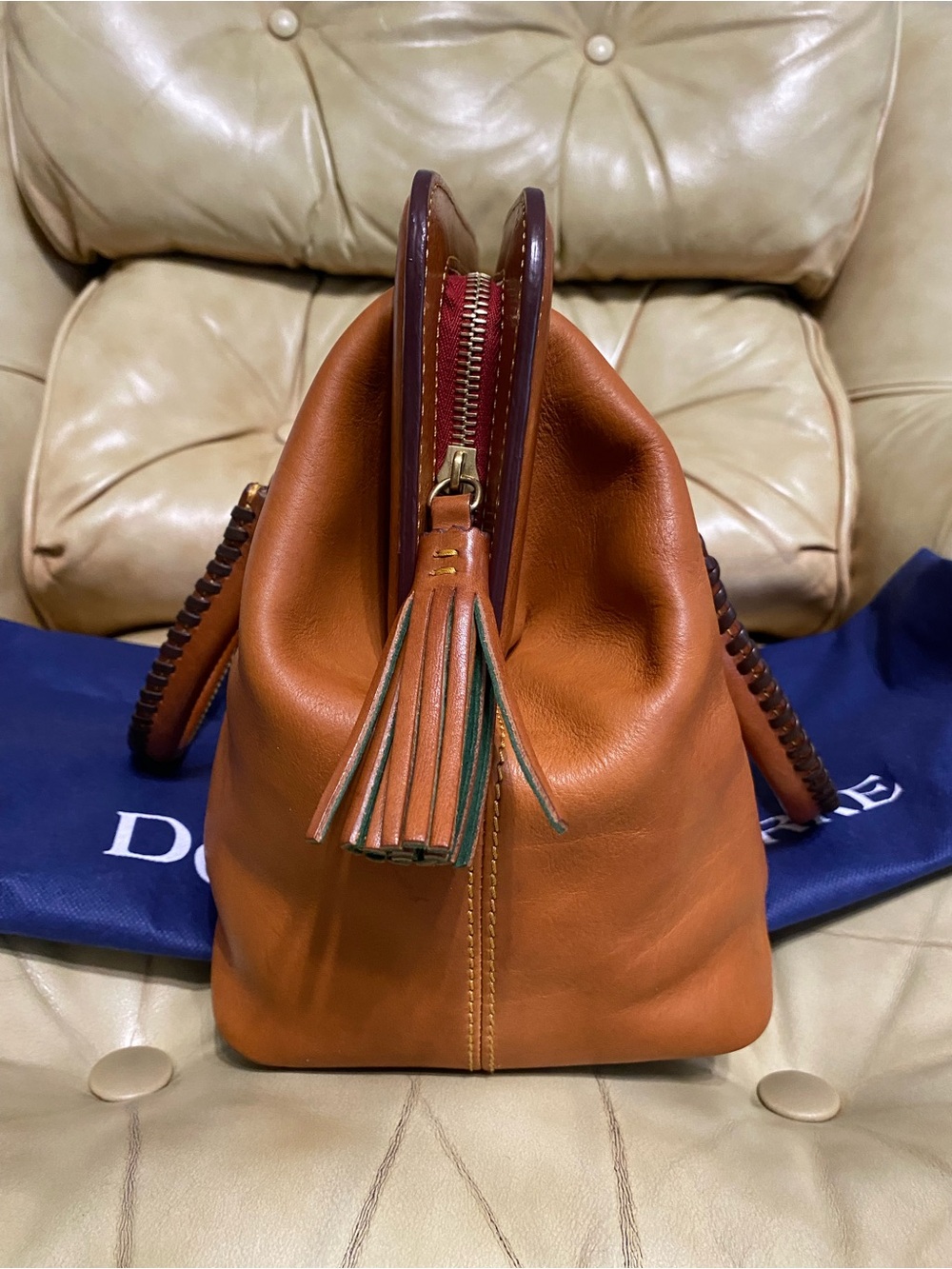 Dooney & Bourke LARGE Framed Doctor Bag Florentine Mitchell Leather Whipstitch - Picture 4 of 16